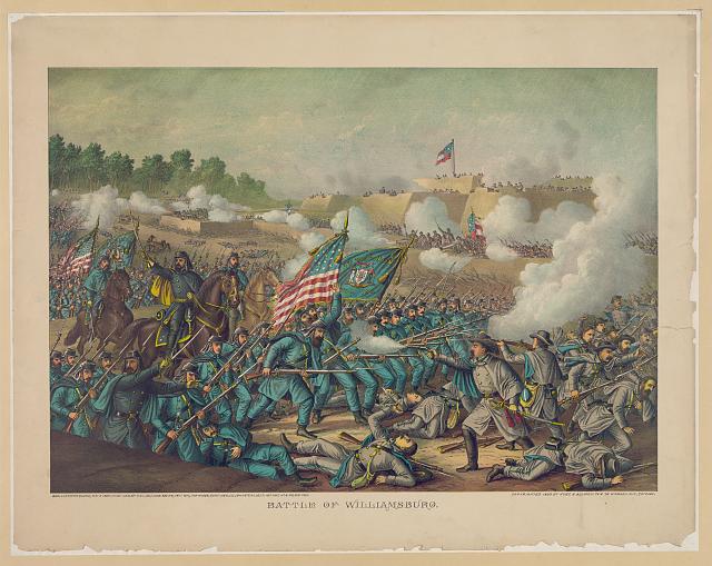 A painting portraying General Hancock's charge during the Battle of Williamsburg.