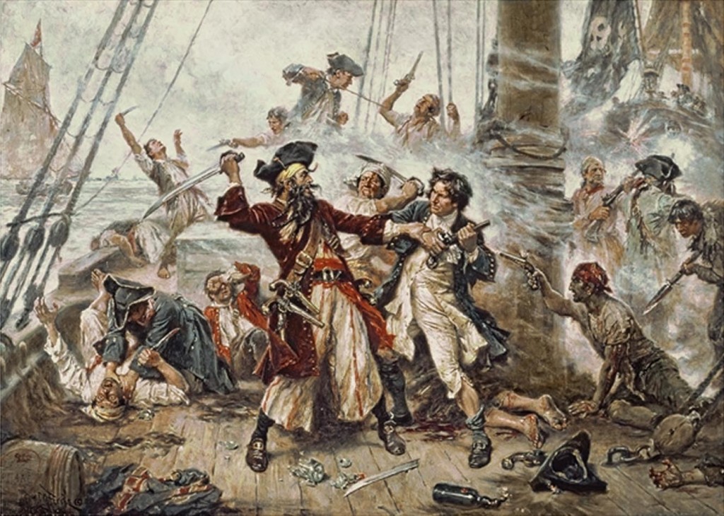 Capture of the Pirate, Blackbeard, 1718 by Jean Leon Gerome Ferris (1920).