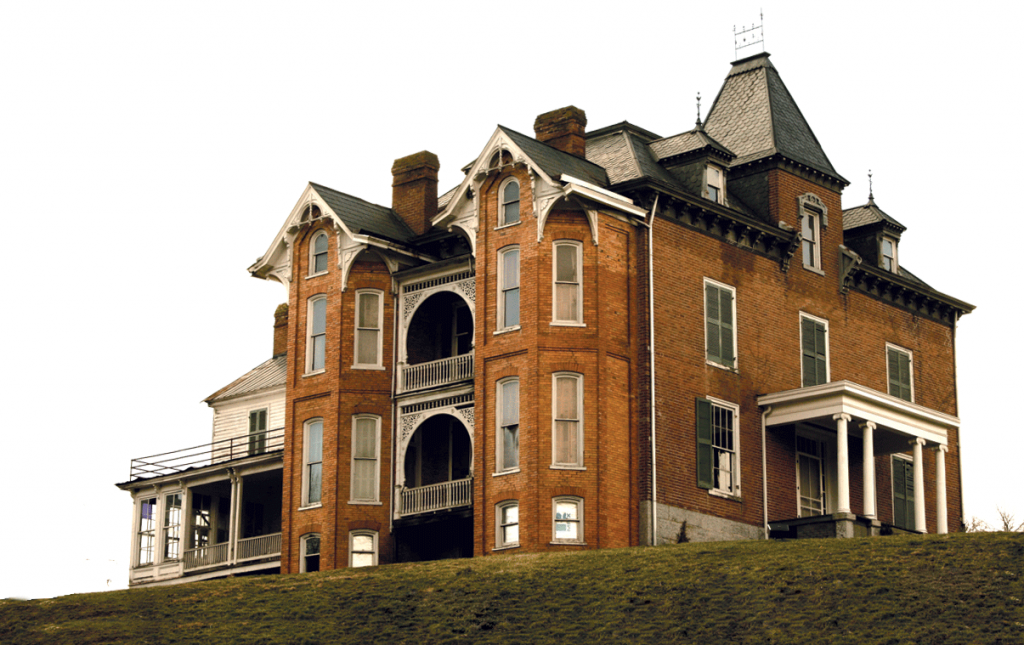 The creepy exterior facade of the Major Graham Mansion.