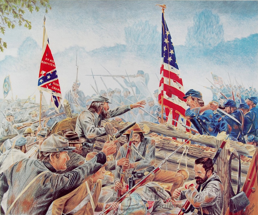 A painting of the violence at the Bloody Angle.