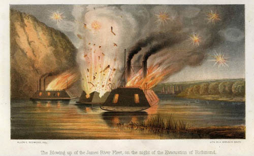 Ships exploding during the Battle of Trent's Reach.
