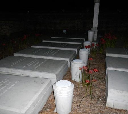 Orb near graves at night