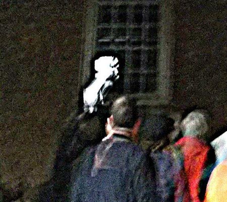 Strange object near guest on a Colonial Ghost Tour in Williamsburg, Virginia